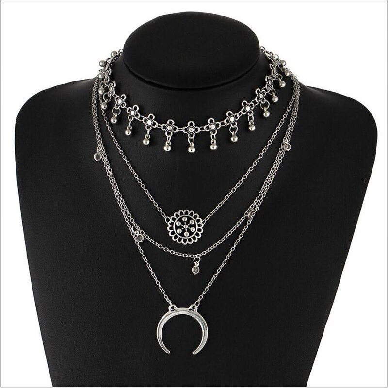 Moon multilayer chest chain